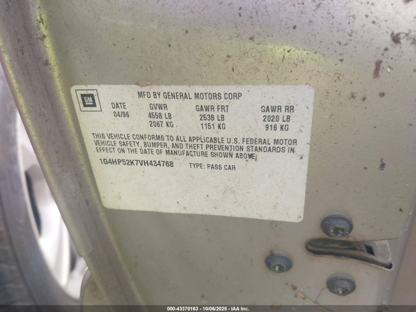 1997 Buick Lesabre Custom VIN: 1G4HP52K7VH434768 Lot: 43370163