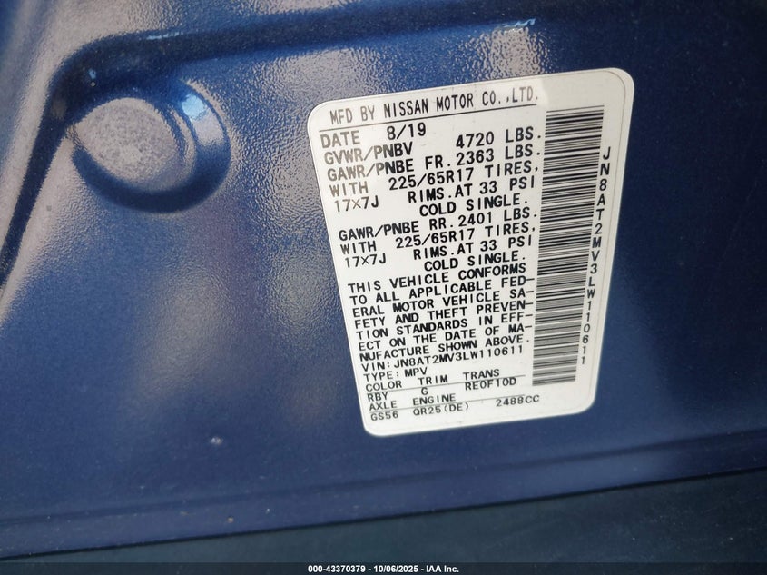 2020 NISSAN ROGUE SV INTELLIGENT AWD JN8AT2MV3LW110611