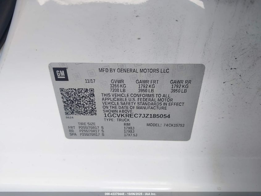 2018 Chevrolet Silverado 1500 1Lt VIN: 1GCVKREC7JZ185054 Lot: 43370448