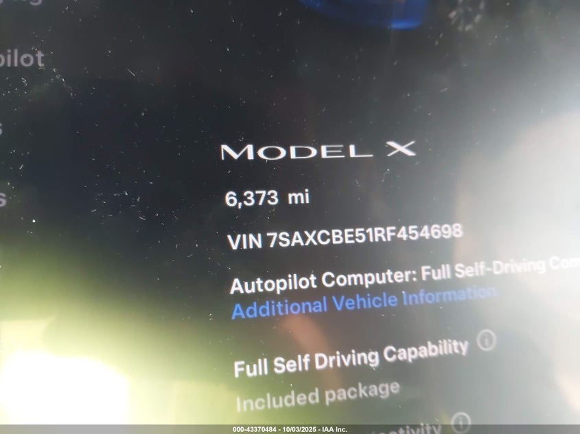 2024 Tesla Model X Long Range VIN: 7SAXCBE51RF454698 Lot: 43370484