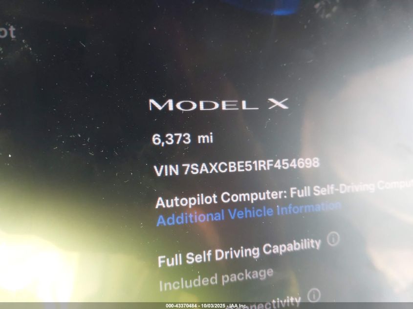 2024 Tesla Model X Long Range VIN: 7SAXCBE51RF454698 Lot: 43370484