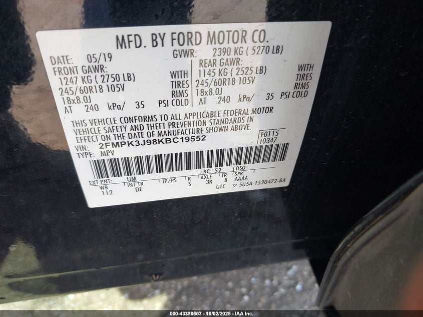 2019 FORD EDGE SEL - 2FMPK3J98KBC19552