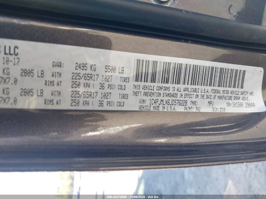 2018 Jeep Cherokee Latitude Plus 4X4 VIN: 1C4PJMLX6JD576228 Lot: 43370568