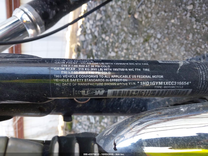 2012 Harley-Davidson Fxdf Dyna Fat Bob VIN: 1HD1GYM1XCC316654 Lot: 43370610