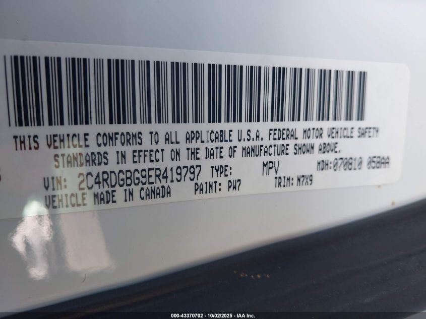 2014 Dodge Grand Caravan Se 30Th Anniversary VIN: 2C4RDGBG9ER419797 Lot: 43370702