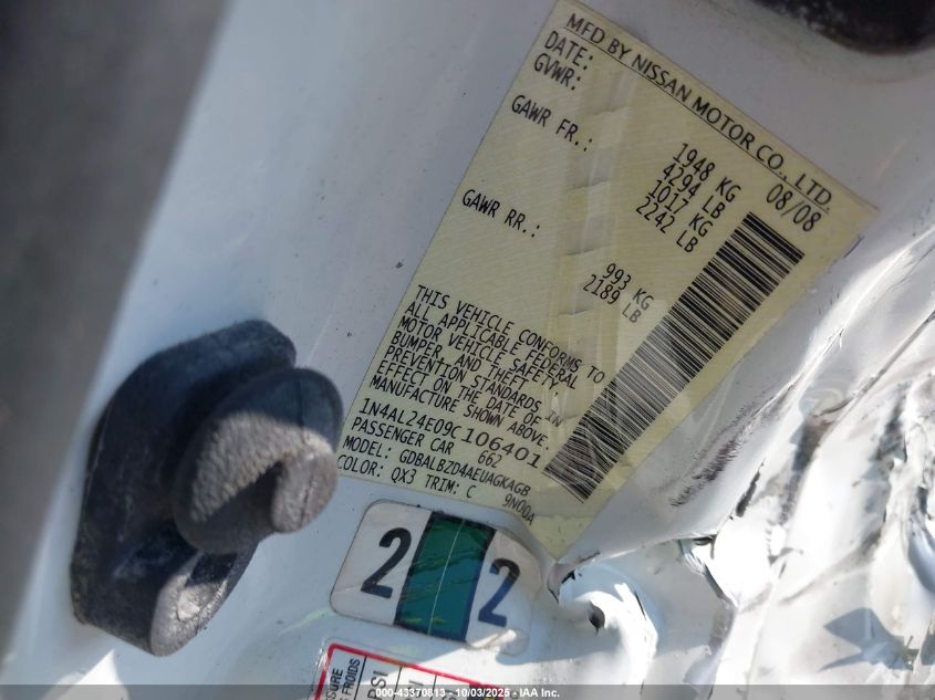 2009 Nissan Altima 2.5 S VIN: 1N4AL24E09C106401 Lot: 43370813