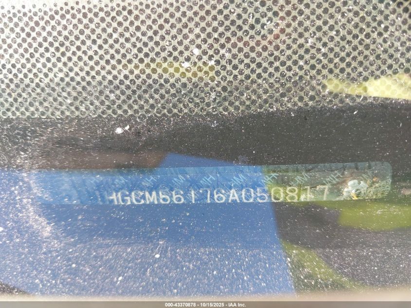 2006 Honda Accord 2.4 Vp VIN: 1HGCM56176A050817 Lot: 43370878