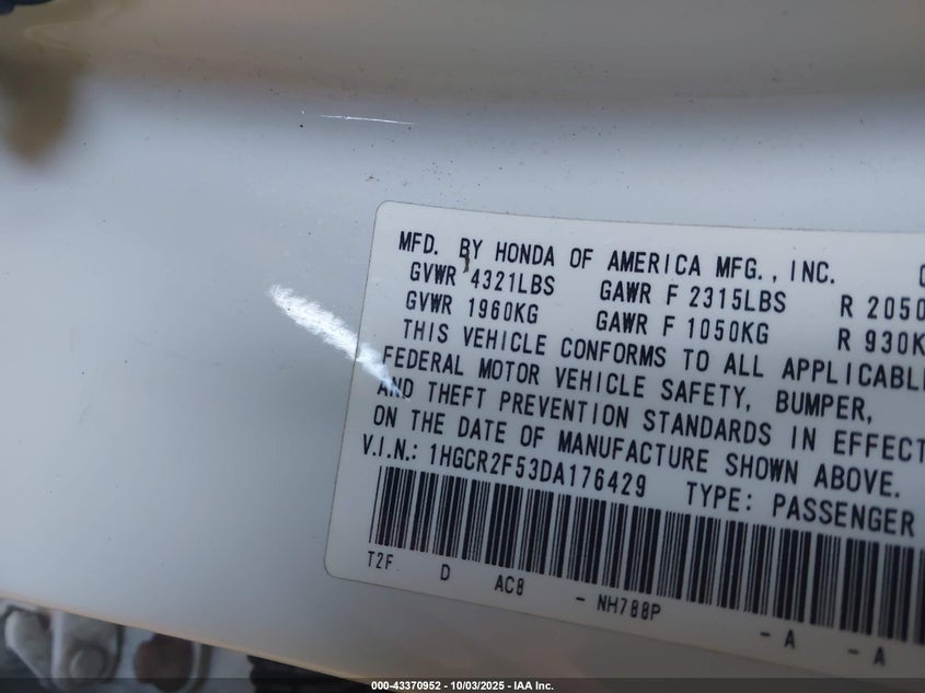 2013 Honda Accord Sport VIN: 1HGCR2F53DA176429 Lot: 43370952