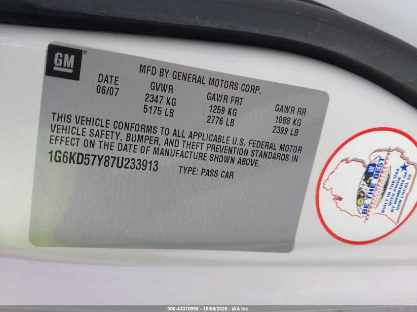 2007 Cadillac Dts Luxury I VIN: 1G6KD57Y87U233913 Lot: 43370998