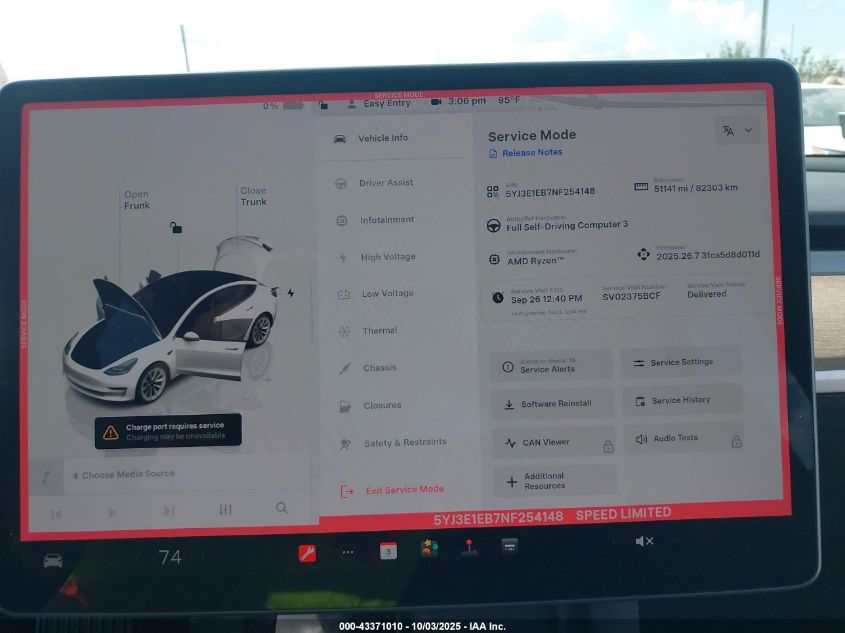 2022 Tesla Model 3 Long Range Dual Motor All-Wheel Drive VIN: 5YJ3E1EB7NF254148 Lot: 43371010