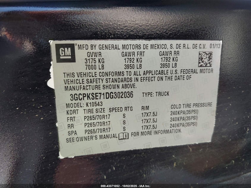 2013 Chevrolet Silverado 1500 Lt VIN: 3GCPKSE71DG302036 Lot: 43371052