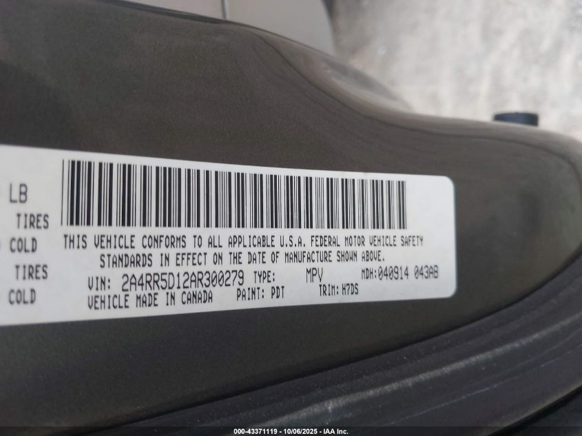 2010 Chrysler Town & Country Touring VIN: 2A4RR5D12AR300279 Lot: 43371119