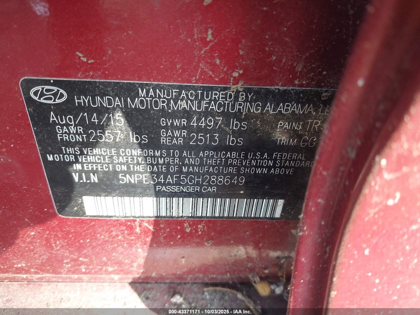 2016 HYUNDAI SONATA SPORT - 5NPE34AF5GH288649