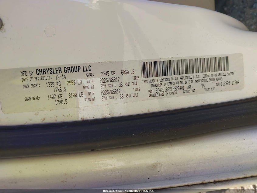 2C4RC1BG5FR626401 2015 CHRYSLER TOWN & COUNTRY photo no. 9
