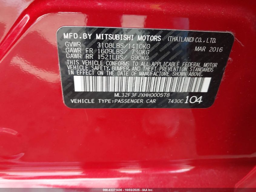 MITSUBISHI MIRAGE G4 2017 ML32F3FJXHH000578 Photo 9