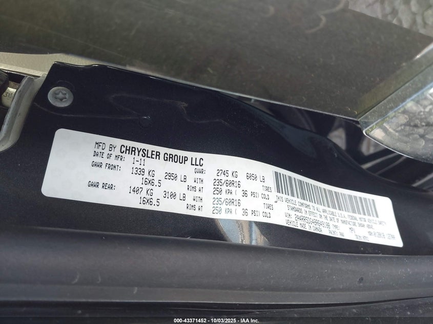 2011 Chrysler Town & Country Touring VIN: 2A4RR5DG4BR649188 Lot: 43371452