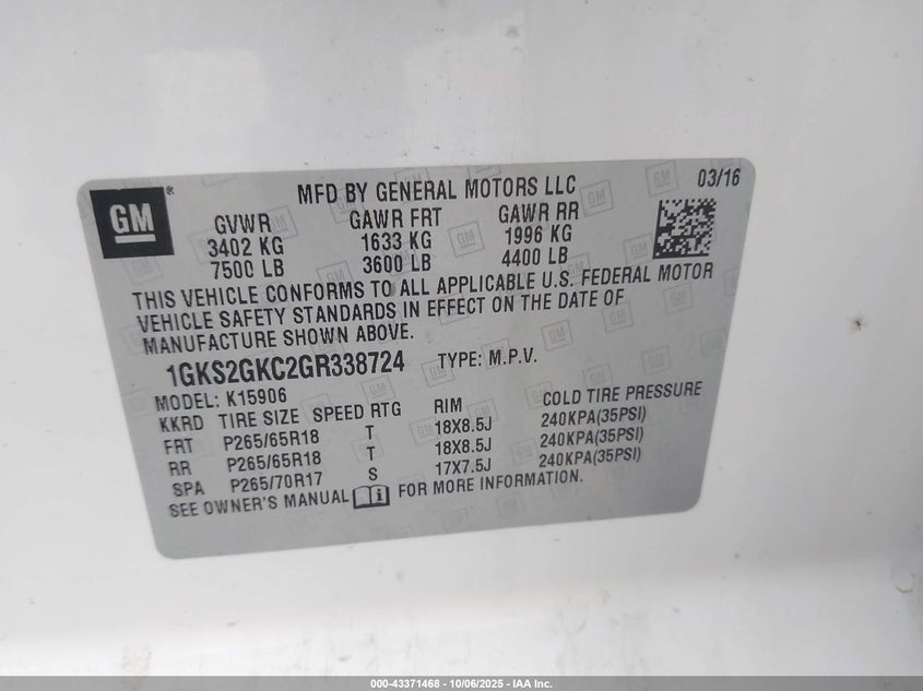 2016 GMC YUKON XL SLT 1GKS2GKC2GR338724