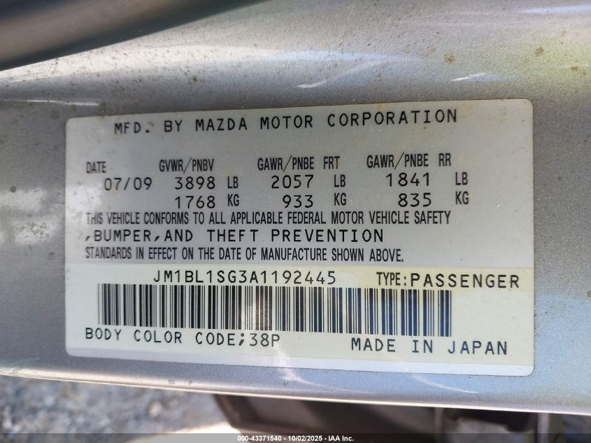 2010 Mazda Mazda3 I Sport VIN: JM1BL1SG3A1192445 Lot: 43371540