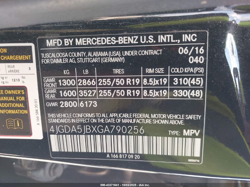 2016 Mercedes-Benz Gle 350 VIN: 4JGDA5JBXGA790256 Lot: 43371641