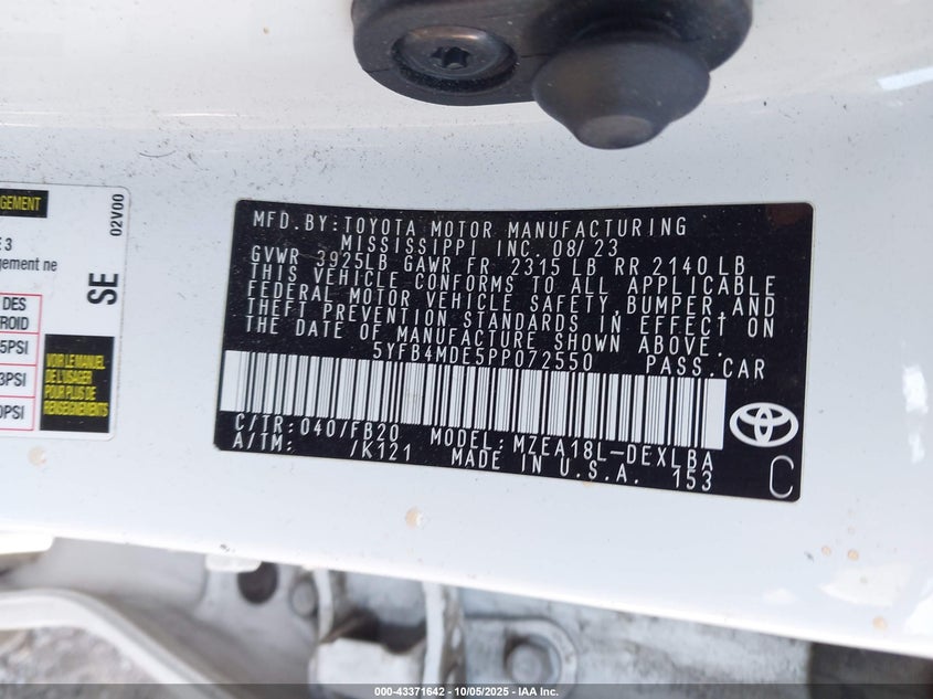 2023 TOYOTA COROLLA LE 5YFB4MDE5PP072550