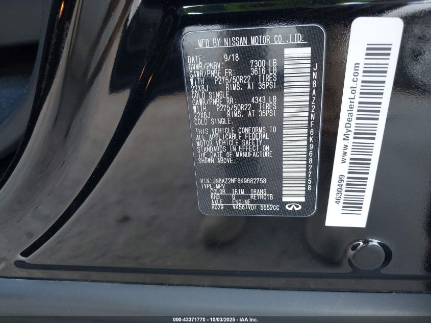 2019 Infiniti Qx80 Luxe VIN: JN8AZ2NF6K9682758 Lot: 43371770