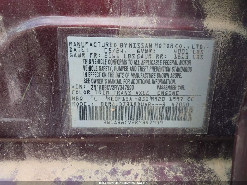 2024 Nissan Sentra Sv Xtronic Cvt VIN: 3N1AB8CV2RY347999 Lot: 43372050