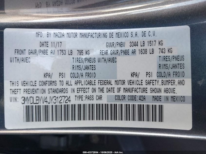 2018 Toyota Yaris Ia VIN: 3MYDLBYV4JY312724 Lot: 43372054