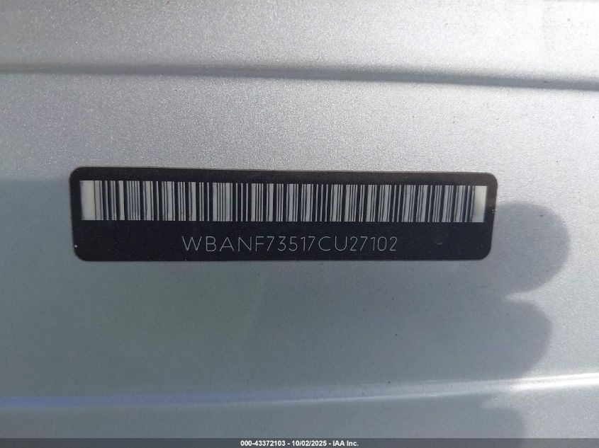 2007 BMW 530Xi VIN: WBANF73517CU27102 Lot: 43372103