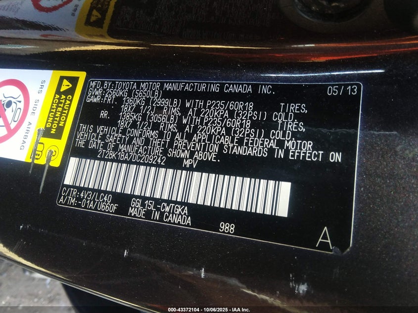 2013 LEXUS RX 350 2T2BK1BA7DC209242