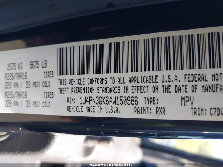 2010 Jeep Liberty Renegade VIN: 1J4PN3GK6AW150986 Lot: 43372114