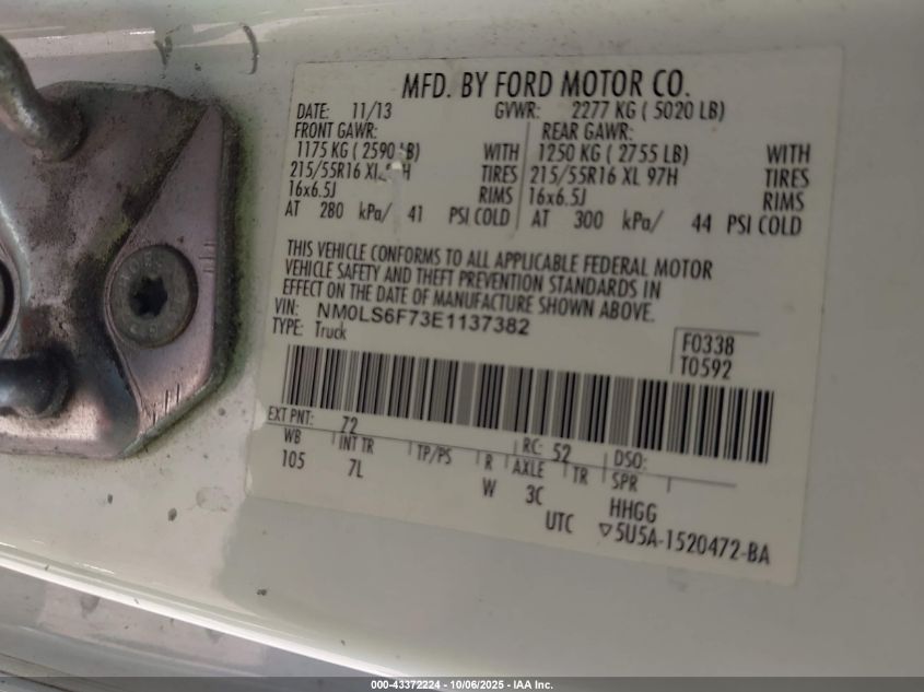 2014 Ford Transit Connect Xlt VIN: NM0LS6F73E1137382 Lot: 43372224