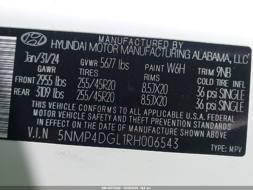 2024 Hyundai Santa Fe Limited VIN: 5NMP4DGL1RH006543 Lot: 43372280