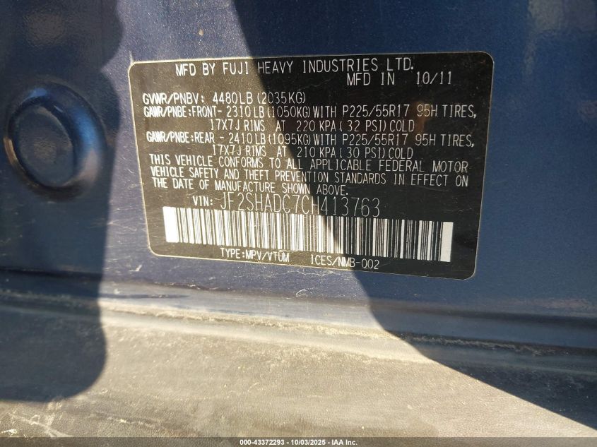 2012 Subaru Forester 2.5X Premium VIN: JF2SHADC7CH413763 Lot: 43372293