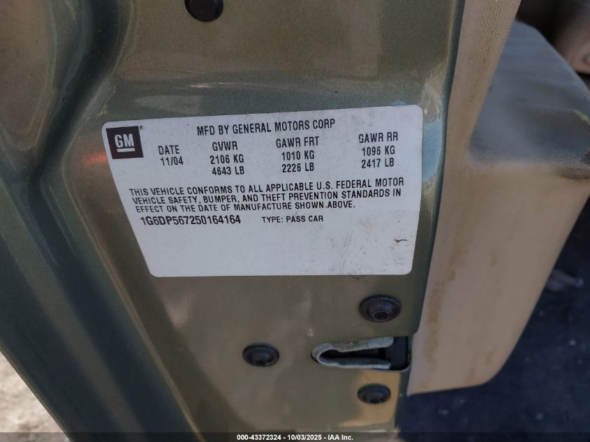 2005 Cadillac Cts Standard VIN: 1G6DP567250164164 Lot: 43372324