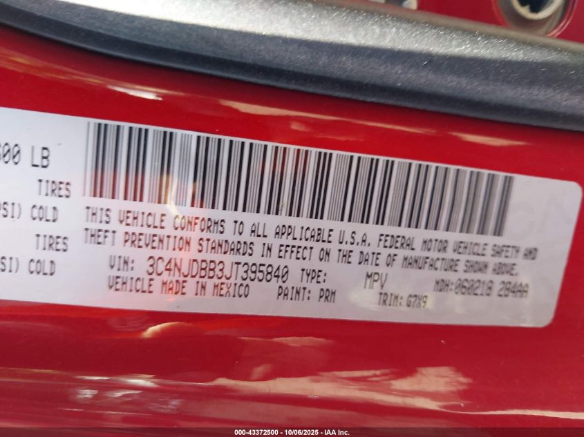 2018 Jeep Compass Altitude 4X4 VIN: 3C4NJDBB3JT395840 Lot: 43372500