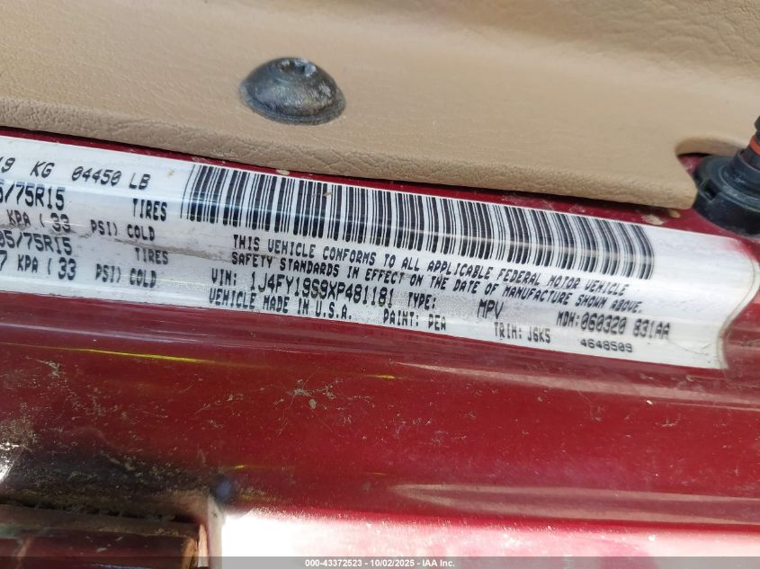 1999 Jeep Wrangler Sport VIN: 1J4FY19S9XP481181 Lot: 43372523