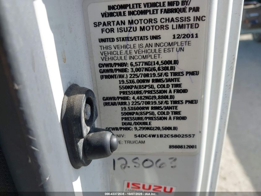 2012 Isuzu Npr Gas Reg VIN: 54DC4W1B2CS802557 Lot: 43372535