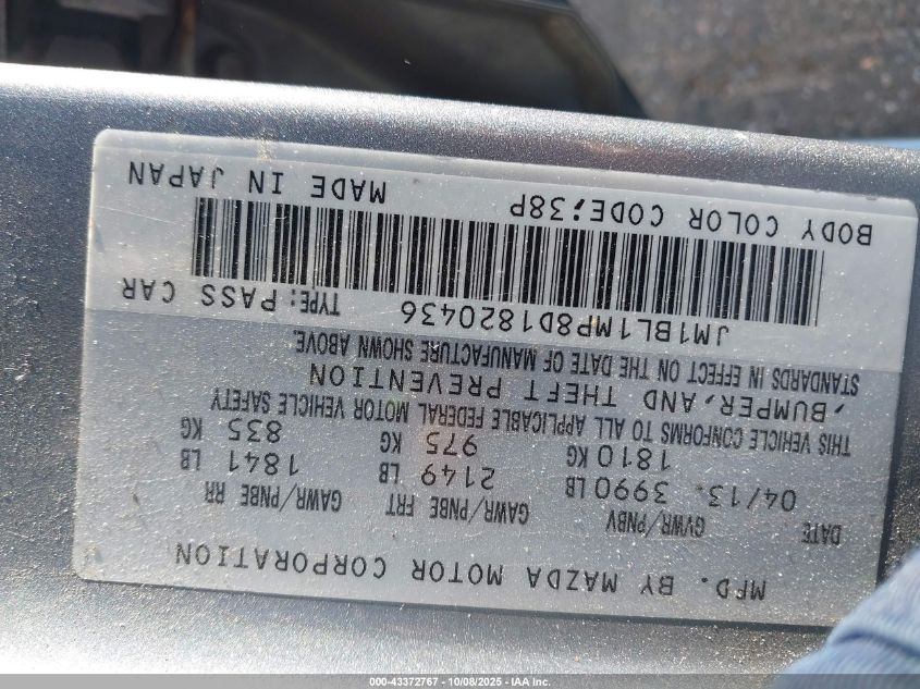 2013 Mazda Mazda3 I Grand Touring VIN: JM1BL1MP8D1820436 Lot: 43372767