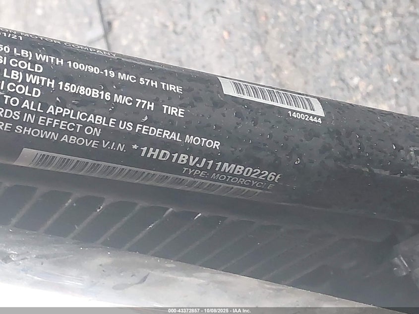 2021 Harley-Davidson Fxst VIN: 1HD1BVJ11MB022665 Lot: 43372857