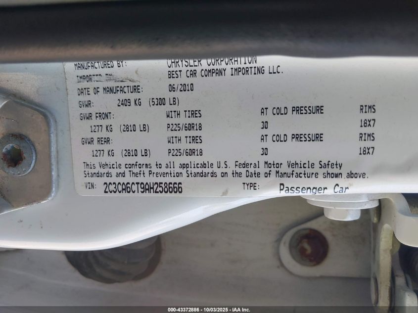 2010 Chrysler 300C VIN: 2C3CA6CT9AH258666 Lot: 43372886
