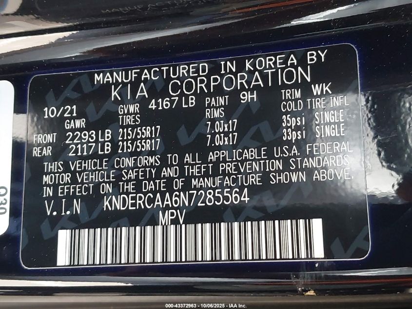 2022 Kia Seltos Ex VIN: KNDERCAA6N7285564 Lot: 43372963