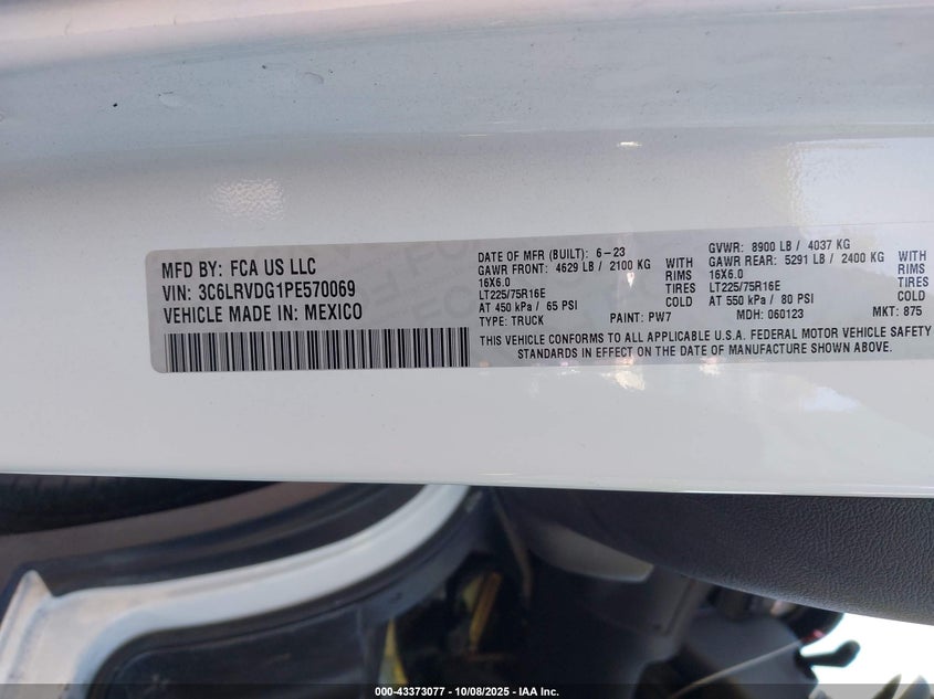 2023 RAM PROMASTER 2500 HIGH ROOF 159 WB 3C6LRVDG1PE570069