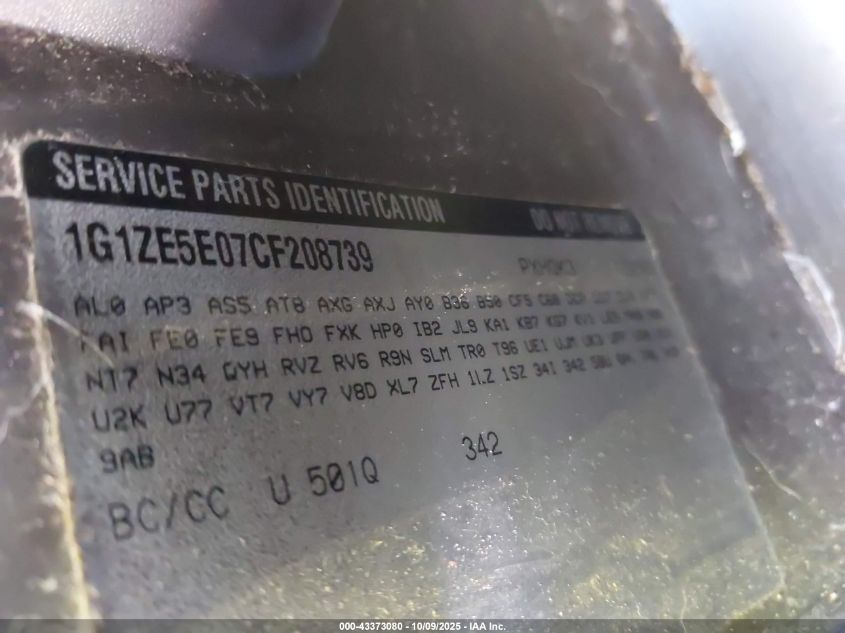 2012 Chevrolet Malibu 1Lz VIN: 1G1ZE5E07CF208739 Lot: 43373080