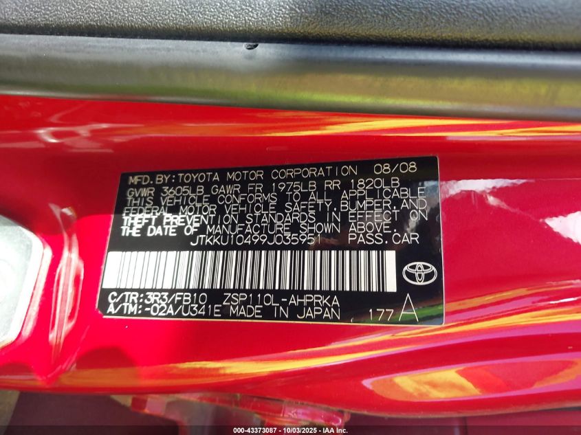 2009 Scion Xd VIN: JTKKU10499J035951 Lot: 43373087