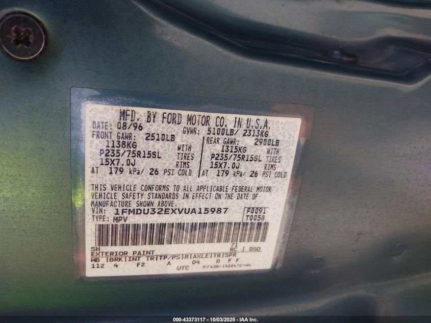 1997 Ford Explorer Eddie Bauer/Limited/Xl/Xlt VIN: 1FMDU32EXVUA15987 Lot: 43373117