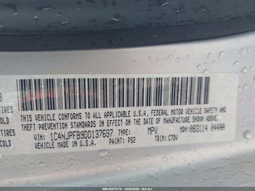 2013 JEEP PATRIOT LATITUDE 1C4NJPFB9DD137697