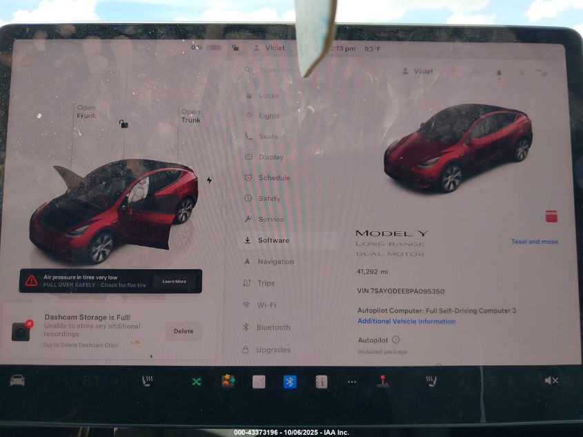 2023 Tesla Model Y Awd/Long Range Dual Motor All-Wheel Drive VIN: 7SAYGDEE8PA095350 Lot: 43373196