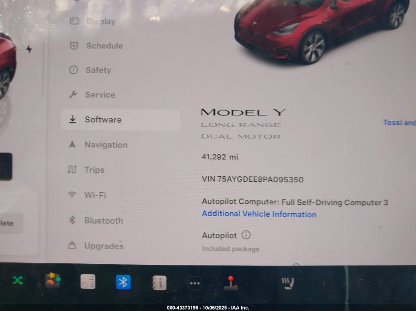 2023 Tesla Model Y Awd/Long Range Dual Motor All-Wheel Drive VIN: 7SAYGDEE8PA095350 Lot: 43373196