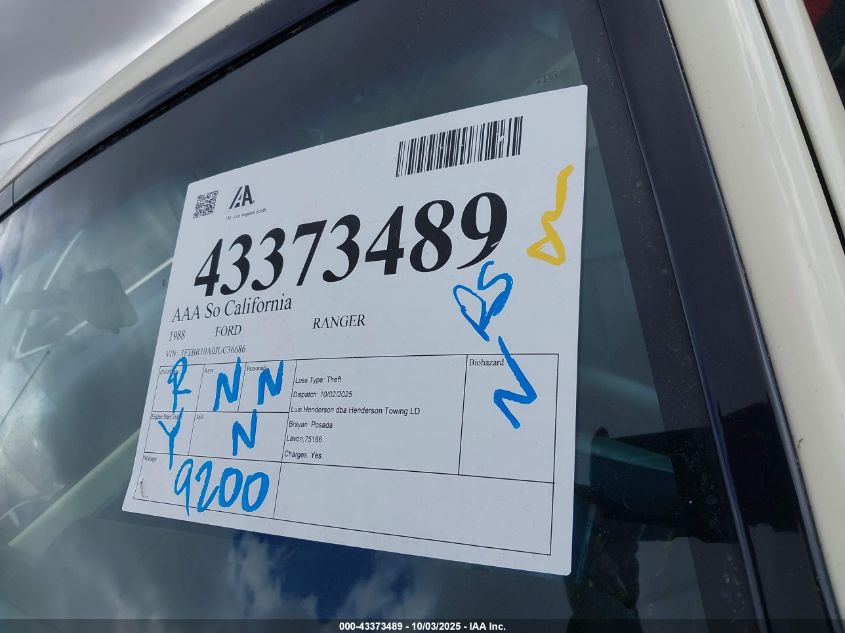 1988 Ford Ranger VIN: 1FTBR10A0JUC36686 Lot: 43373489