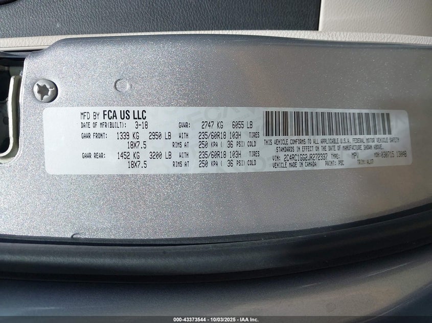 2018 CHRYSLER PACIFICA LIMITED - 2C4RC1GG2JR272337